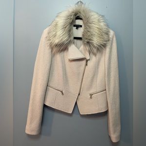 Beautiful versatile Ann Taylor wool blend moto jacket removable faux fur collar